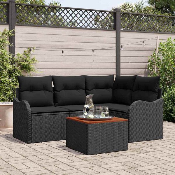 vidaXL Conjunto de sofás de jardín 5 pcs Negro ratán sintético