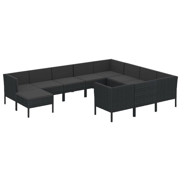 vidaXL Set de muebles de jard&iacute;n 11 pzas cojines rat&aacute;n sint&eacute;tico negro