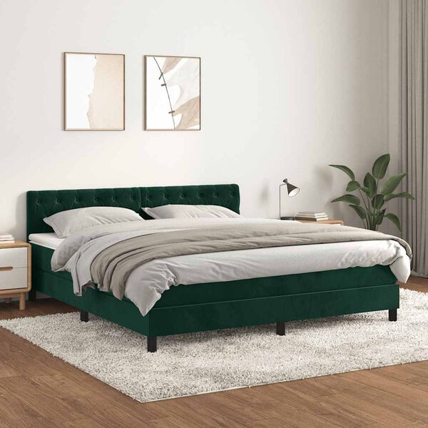 vidaXL Cama box spring con colch&oacute;n terciopelo verde oscuro 180x200 cm