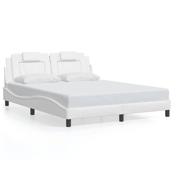 vidaXL Estructura de cama Viana sin colch&oacute;n cuero sint&eacute;tico blanco 160x200cm