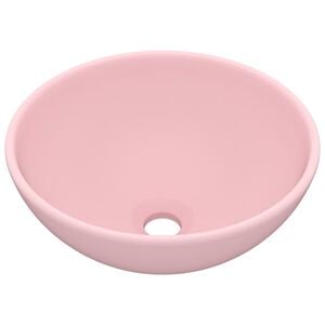 vidaXL Lavabo de lujo redondo cer&aacute;mica rosa mate 32,5x14 cm