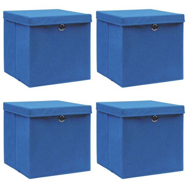 vidaXL Cajas de almacenaje con tapas 4 uds tela azul 32x32x32 cm