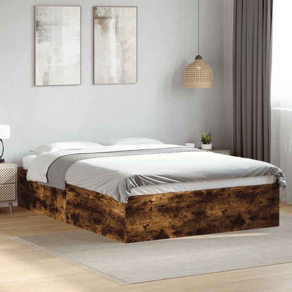 vidaXL Estructura de cama madera de ingenier&iacute;a roble ahumado 140x190cm