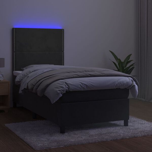 vidaXL Cama box spring colch&oacute;n y LED terciopelo gris oscuro 80x200 cm