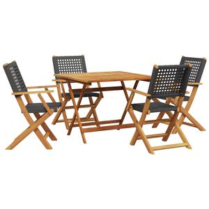 vidaXL Set de comedor de jard&iacute;n 5 pzas rat&aacute;n PE madera maciza negro