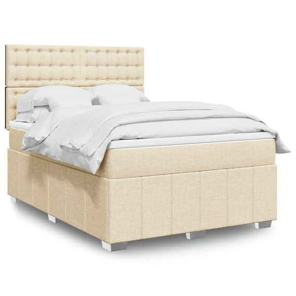 vidaXL Cama box spring con colch&oacute;n tela color crema 140x200 cm