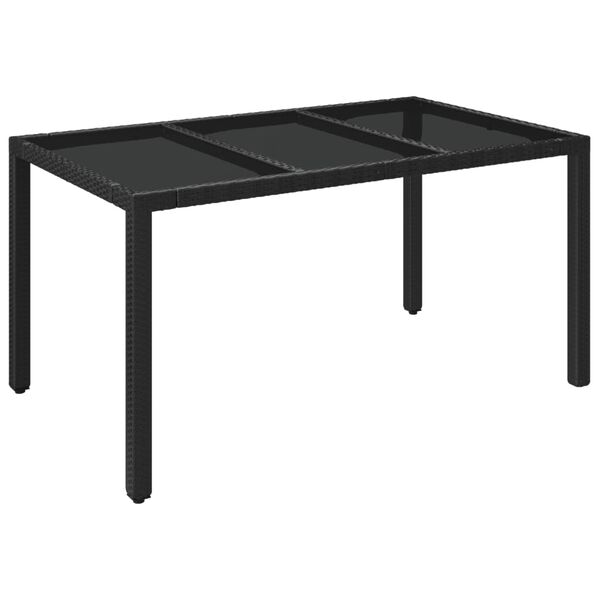 vidaXL Mesa de jard&iacute;n superficie de vidrio rat&aacute;n PE negro 150x90x75 cm