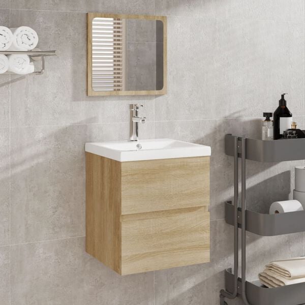vidaXL Armario de lavabo con lavamanos y espejo color roble sonoma