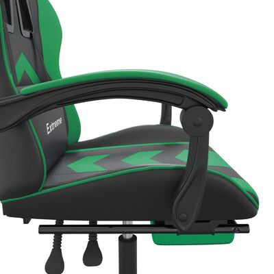 vidaXL Silla gaming giratoria y reposapiés cuero sintético negro verde