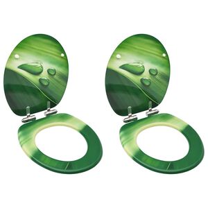 vidaXL Asiento WC tapa cierre suave 2 uds MDF verde dise&ntilde;o gota agua