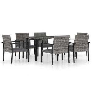 vidaXL Juego de comedor para jard&iacute;n 7 piezas rat&aacute;n sint&eacute;tico gris