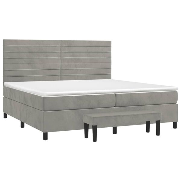 vidaXL Cama box spring con colch&oacute;n terciopelo gris claro 200x200 cm