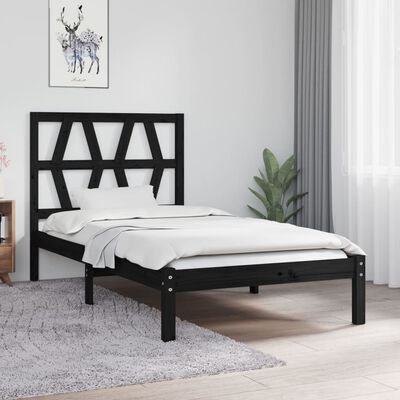 vidaXL Estructura cama individual madera maciza pino negra 90x190