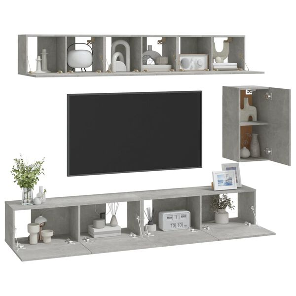 vidaXL Set de muebles de TV 6 pzas madera contrachapada gris hormig&oacute;n