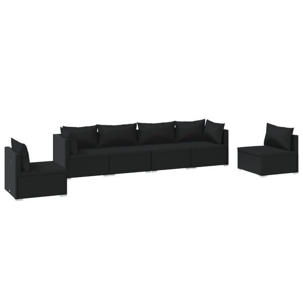 vidaXL Set de muebles de jard&iacute;n 6 pzas y cojines rat&aacute;n sint&eacute;tico negro