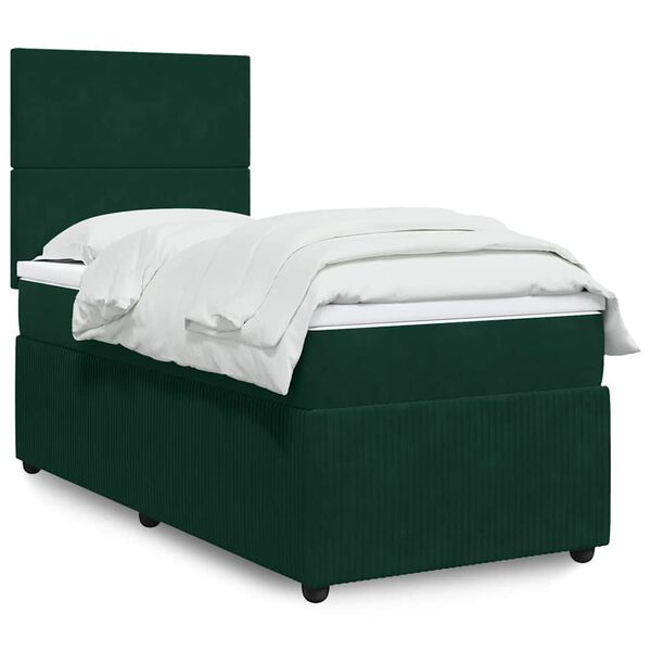 vidaXL Cama box spring con colch&oacute;n terciopelo verde oscuro 90x190 cm