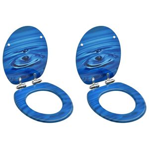 vidaXL Asiento WC tapa cierre suave 2 uds MDF azul dise&ntilde;o gota de agua