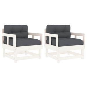 vidaXL Sillones de jard&iacute;n con cojines 2 uds madera maciza pino blanco