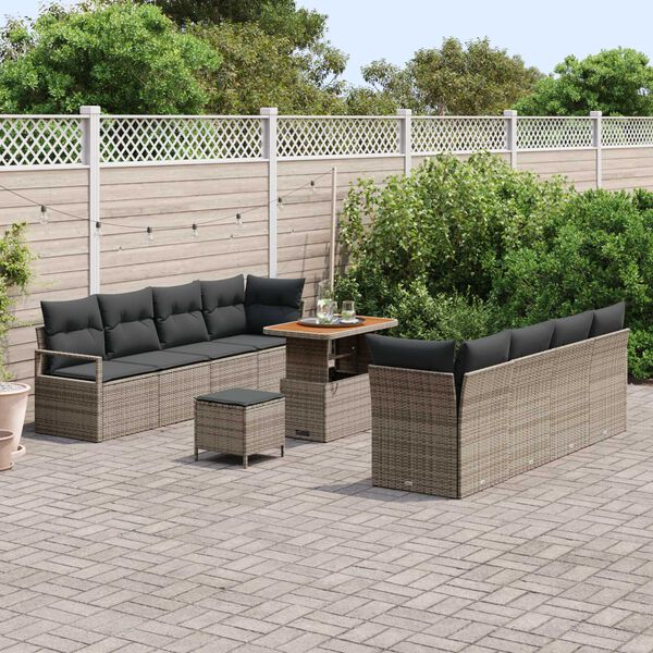 vidaXL Conjunto de sof&aacute;s de jard&iacute;n 11 pcs Gris rat&aacute;n sint&eacute;tico