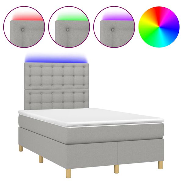 vidaXL Cama box spring con colch&oacute;n y LED tela gris claro 120x190 cm