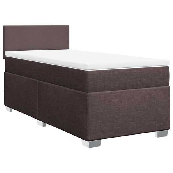 vidaXL Cama box spring con colch&oacute;n tela marr&oacute;n oscuro 90x200 cm