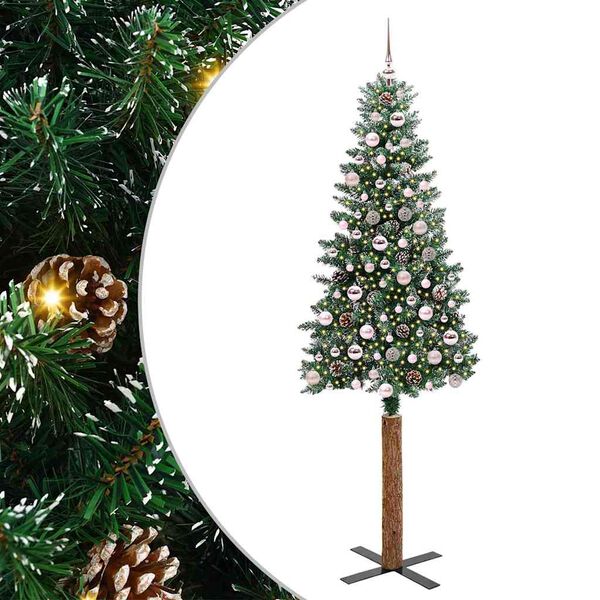 vidaXL Árbol de Navidad Delgado con 300 LED con soporte Verde y 210 cm