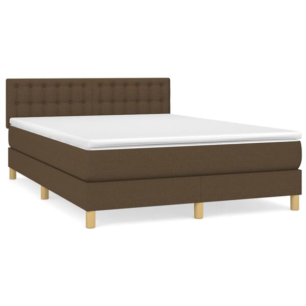 vidaXL Cama box spring con colch&oacute;n tela marr&oacute;n oscuro 140x190 cm