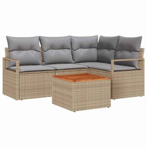vidaXL Conjunto de sof&aacute;s de jard&iacute;n 5 uds. Beige rat&aacute;n sint&eacute;tico