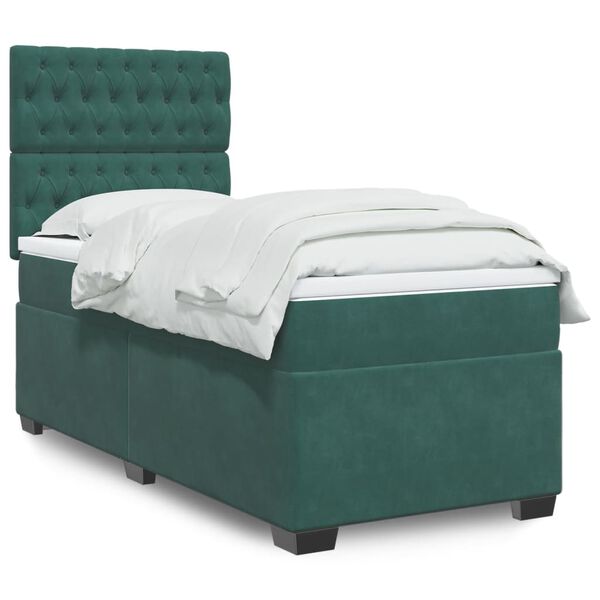 vidaXL Cama box spring con colch&oacute;n terciopelo verde oscuro 90x200 cm