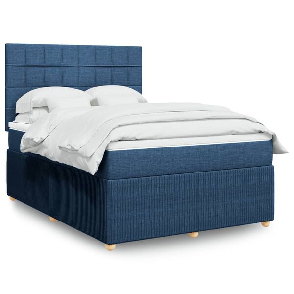 vidaXL Cama box spring con colch&oacute;n tela azul 140x190 cm