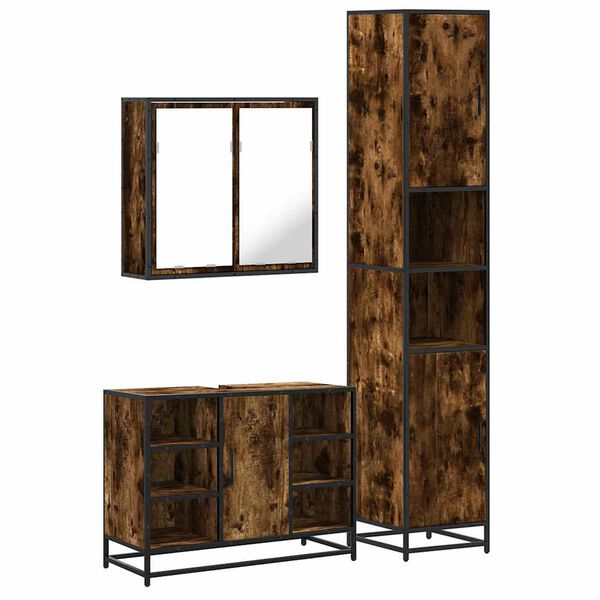 vidaXL Set de muebles ba&ntilde;o 3 pzas madera contrachapada roble ahumado