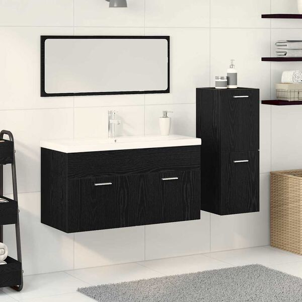 vidaXL Juego de muebles de ba&ntilde;o 4 pcs Roble Negro Madera de ingenier&iacute;a