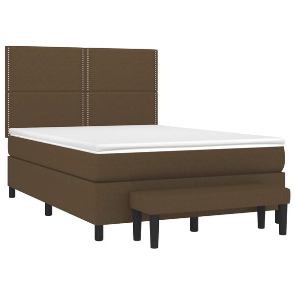 vidaXL Cama box spring con colch&oacute;n tela marr&oacute;n oscuro 140x200 cm