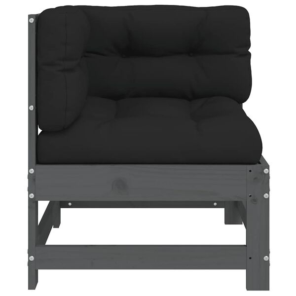 vidaXL Sof&aacute; esquinero con cojines madera maciza de pino gris