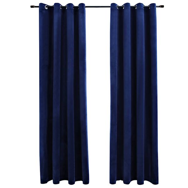 vidaXL Cortinas opacas anillas 2 pzas terciopelo azul oscuro 140x245cm