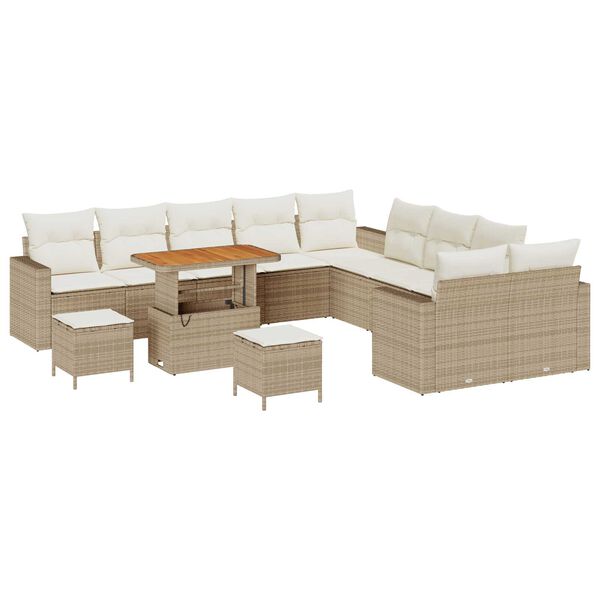 vidaXL Conjunto de sof&aacute; de jard&iacute;n con coj&iacute;n 13 pcs beige y crema