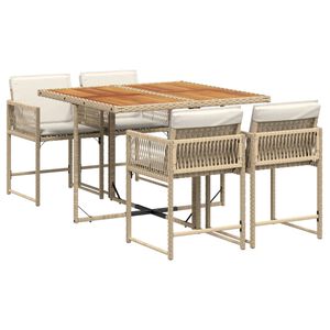vidaXL Set comedor de jard&iacute;n 5 pzas con cojines rat&aacute;n sint&eacute;tico beige