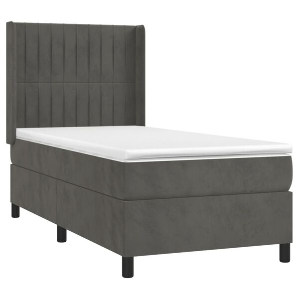 vidaXL Cama box spring con colch&oacute;n terciopelo gris oscuro 90x190 cm