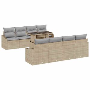 vidaXL Conjunto de sof&aacute; de jard&iacute;n 9 uds. Beige rat&aacute;n sint&eacute;tico