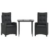 vidaXL Set comedor de jard&iacute;n 3 pzas con cojines rat&aacute;n sint&eacute;tico negro