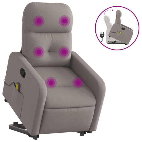 vidaXL Sill&oacute;n reclinable de masaje elevable tela gris taup&eacute;