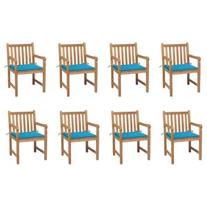 vidaXL Sillas de jard&iacute;n 8 uds madera maciza de teca cojines azul