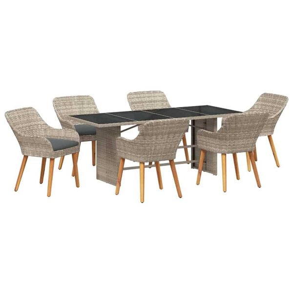vidaXL Conjunto de Comedor de Jard&iacute;n 7 pcs Gris Claro rat&aacute;n sint&eacute;tico