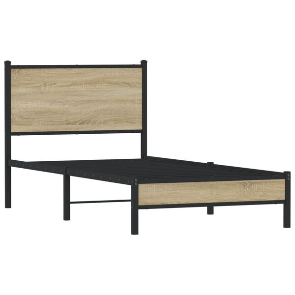 vidaXL Estructura de cama sin colch&oacute;n metal roble Sonoma 90x190 cm