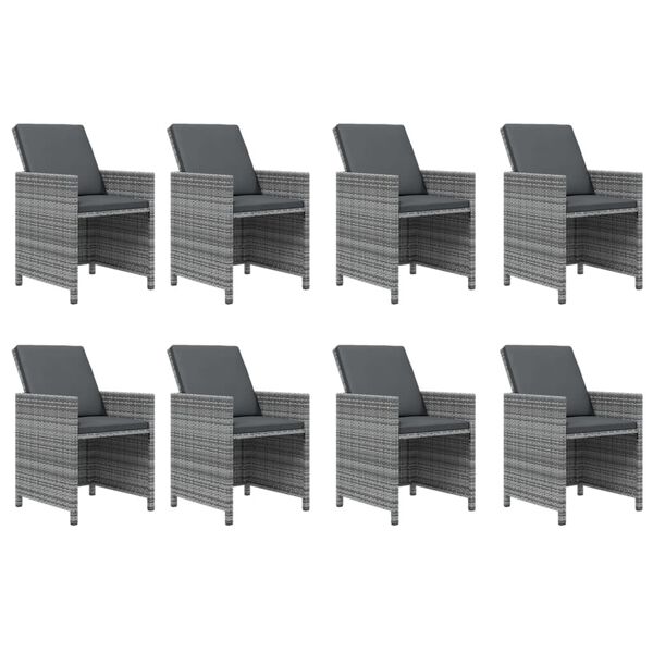 vidaXL Set comedor jard&iacute;n 9 pzas y cojines rat&aacute;n sint&eacute;tico gris