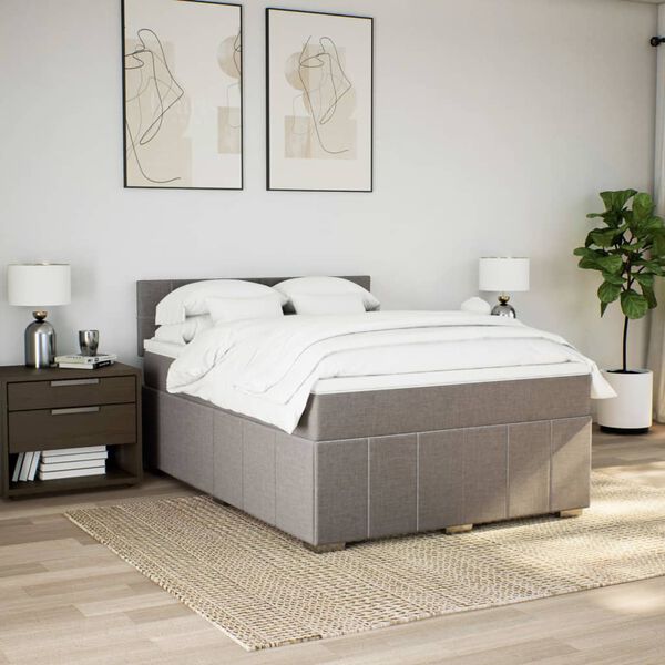 vidaXL Cama box spring con colch&oacute;n tela gris taupe 140x200 cm