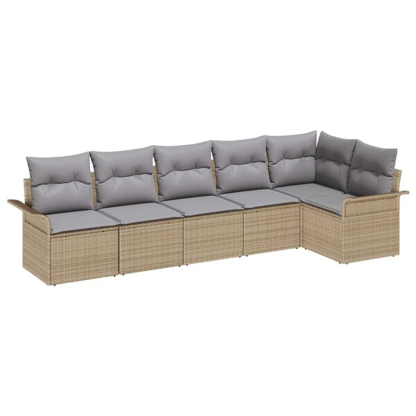vidaXL Conjunto de sof&aacute; de jard&iacute;n 6 pcs Beige rat&aacute;n sint&eacute;tico