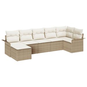 vidaXL Conjunto de sof&aacute; de jard&iacute;n 7 pcs Beige rat&aacute;n sint&eacute;tico