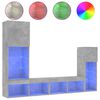 vidaXL Muebles TV pared con LED 4 pzas madera ingenier&iacute;a gris hormig&oacute;n