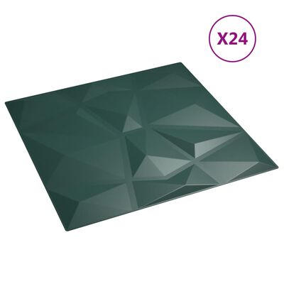 vidaXL Paneles de pared 24 uds XPS diamante verde 50x50 cm 6 m²